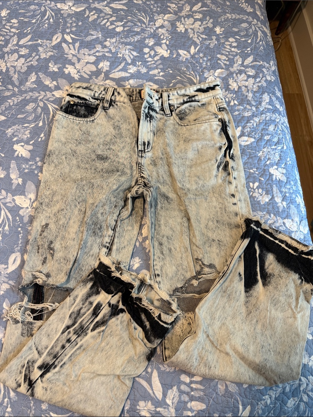 Alice + Olivia Acid Wash Two-Tone High Rise Jeans